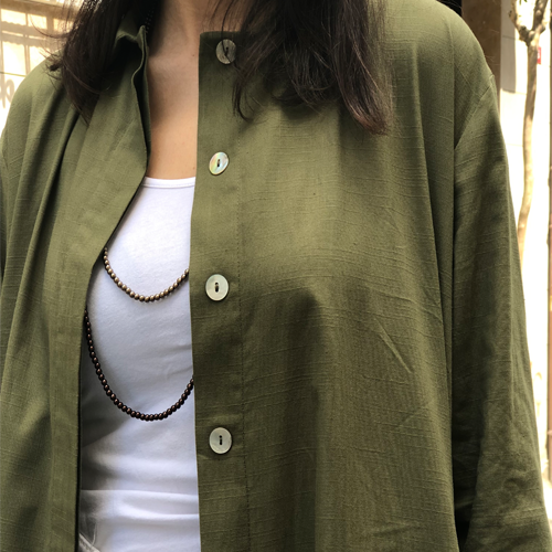 Flam Keten Cepli Gömlek Elbise&Tunik - Kına Yeşili
