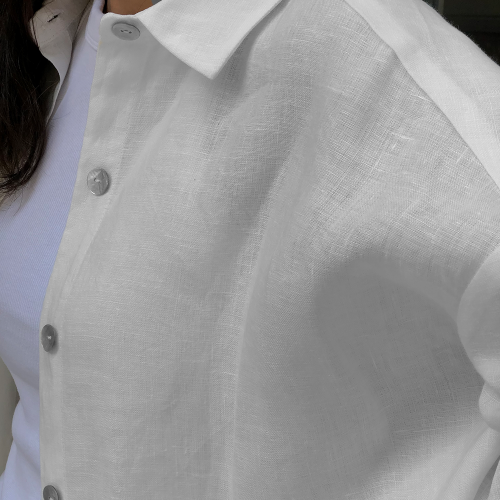 Kırık Beyaz Oversize Keten Gömlek