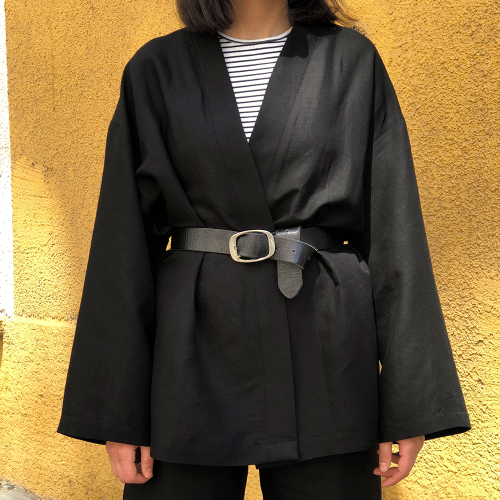 Siyah Viskon Keten Kimono